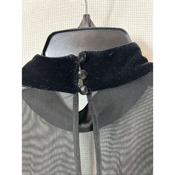 JR Nites Velvet Mesh Rhinestone Goth Glam Sheer Sleeve Top Sz14 Evening Blouse - Picture 11 of 12